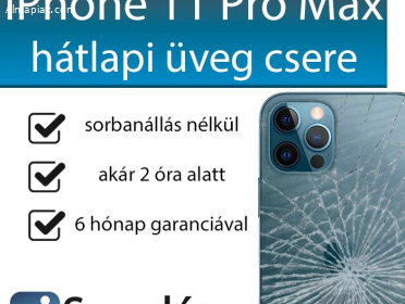 iPhone 11 Pro Max hátlapi üveg csere pár órán belül Budapesten