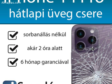 iPhone 14 Pro hátlapi üveg csere pár órán belül Budapesten