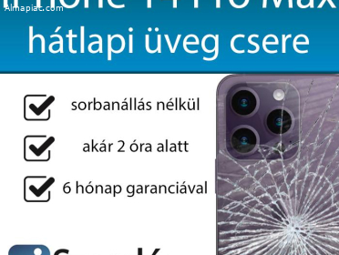 iPhone 14 Pro Max hátlapi üveg csere pár órán belül Budapesten