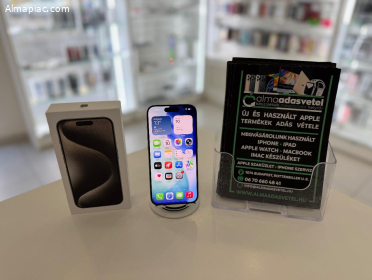 iPhone 15 Pro 128GB Független Újszerű/1-3 hónap gar./Akku 90%/p4554
