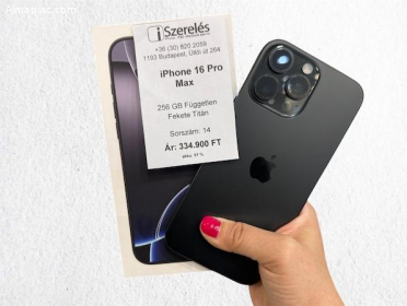 iPhone 16 Pro max 256GB független fekete titán akku 91% (14)